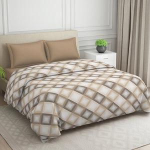 Geometric Beige Polycotton Quilt Double Harmony - By Welspun