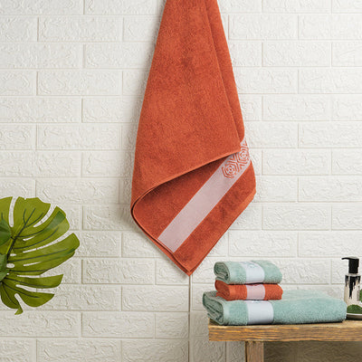 Solid Dark Orange 100% Cotton Towel Combo - Aurum By Spaces