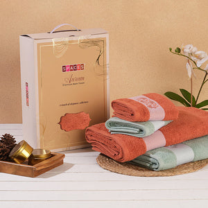 Solid Dark Orange 100% Cotton Towel Combo - Aurum By Spaces