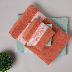 Solid Dark Orange 100% Cotton Towel Combo - Aurum By Spaces