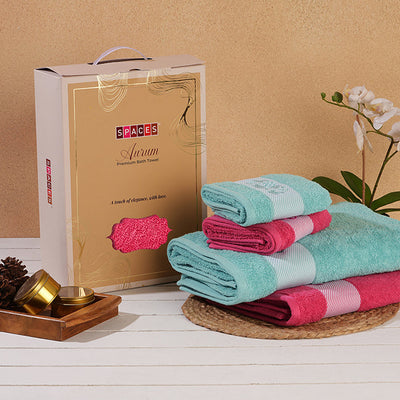 Solid Dark Pink 100% Cotton Towel Combo - Aurum By Spaces
