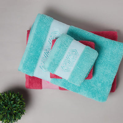 Solid Dark Pink 100% Cotton Towel Combo - Aurum By Spaces