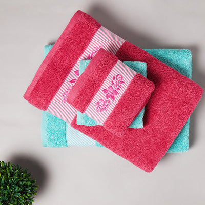 Solid Dark Pink 100% Cotton Towel Combo - Aurum By Spaces