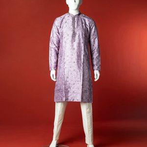 Purple Floral Embroidered Kurta With White Straight Fit Pants-Purple-40