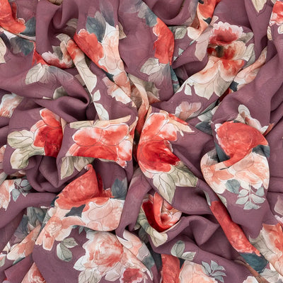 Lilac Georgette Silk Saree Printed With Floral Motifs