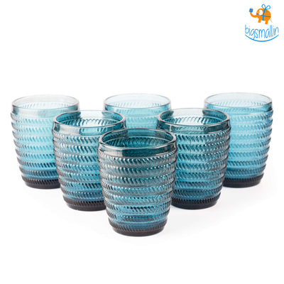 Crystal Blue Textured Glasses - Set of 6