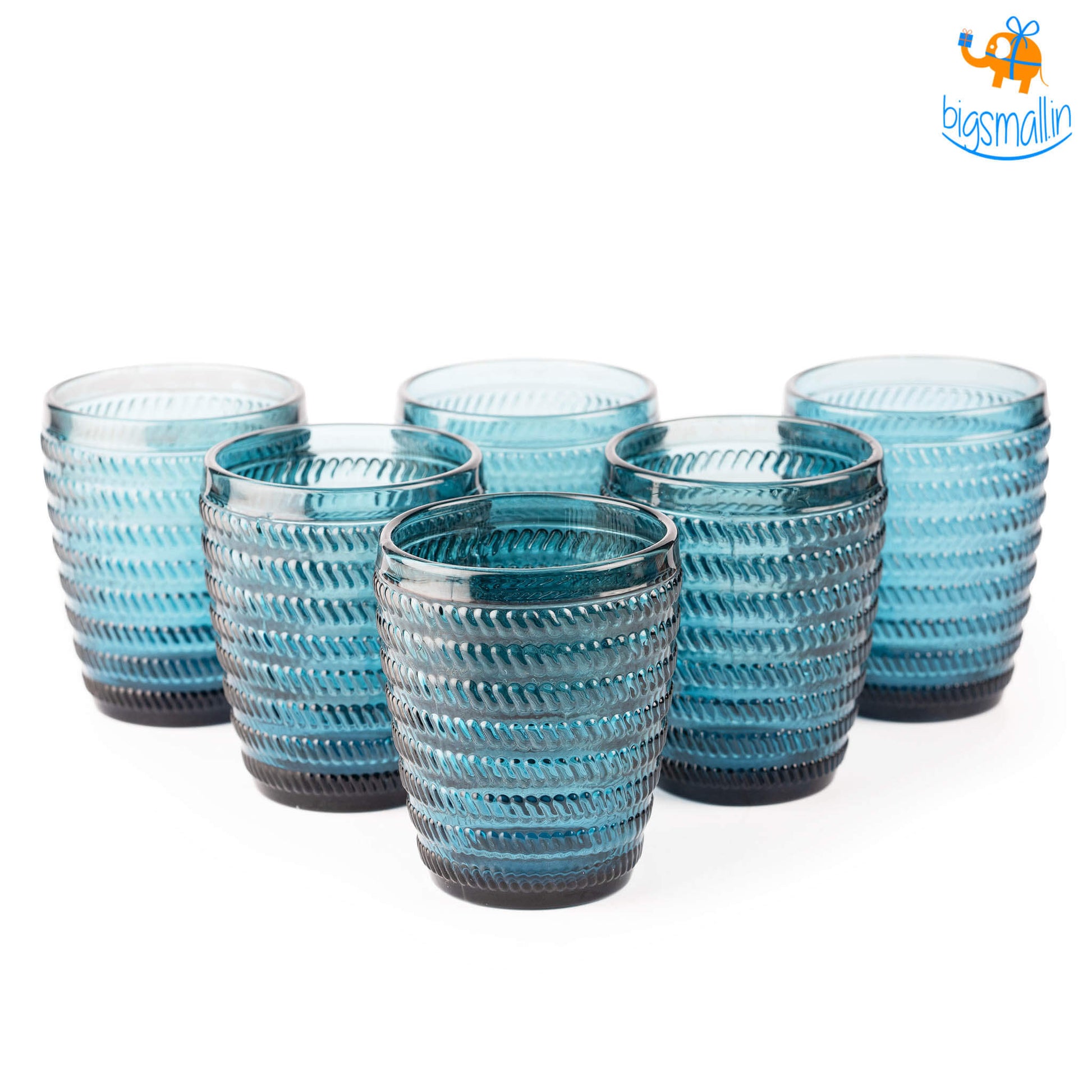 Crystal Blue Textured Glasses - Set of 6