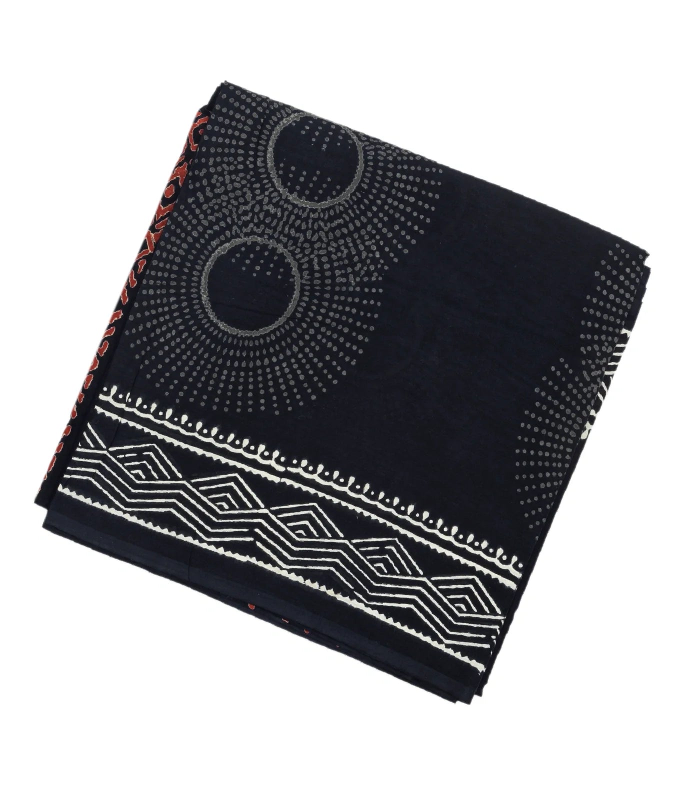 Black Woven Jaipur Cotton Saree Printed With Spiral Motifs