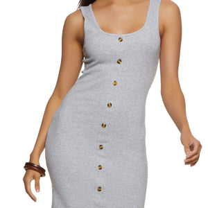 Rib Knit Scoop Neck Button Detail Tank Dress