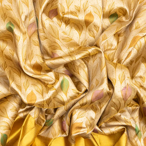 Gold Handloom Kanchipuram Silk Saree With Meena Floral Motifs