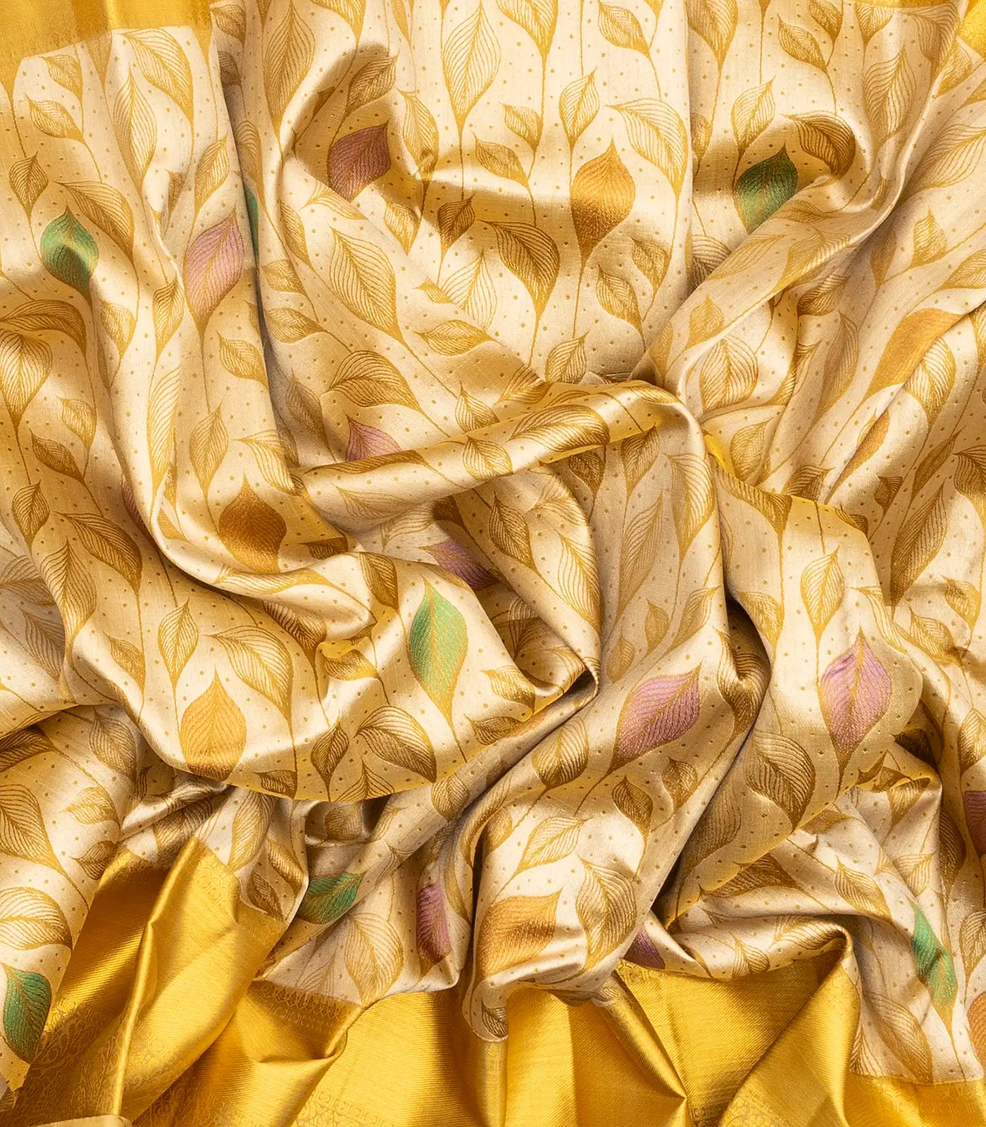 Gold Handloom Kanchipuram Silk Saree With Meena Floral Motifs