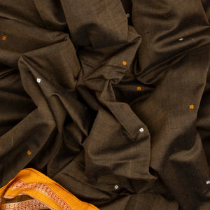 Dark Grey Handloom Orissa Cotton Saree With Mustard Tie & Dye Motifs