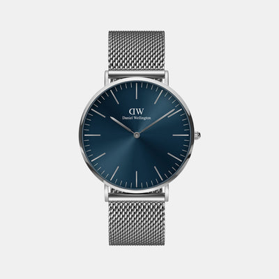 Classic Men Quartz Blue Dial Analog Stainless Steel Watch DW00100628K