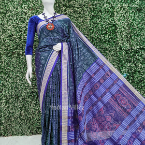 Cadmium Green Tribal Theme Sambalpuri Silk Saree