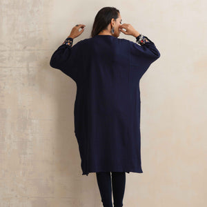 trueBrowns Blue Kashmiri Floral Embroidered Woollen Phiran Kurta