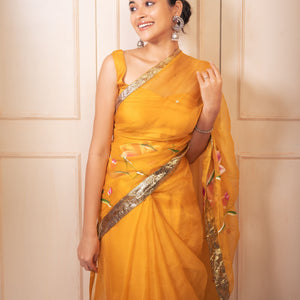 Surya Handpainted Gota Pure Organza Saree