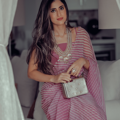 Sophia Dusty Pink Leheriya Pure Chiffon Saree