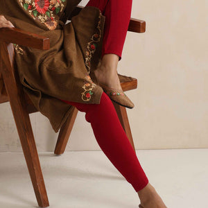 trueBrowns Brown Kashmiri Floral Embroidered Woollen Phiran Kurta