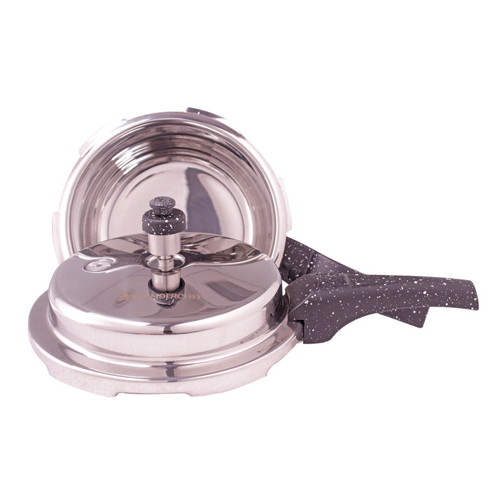 Granite Induction Base 3L Pressure Cooker with Outer Lid, Silver with Black Handle blacktree