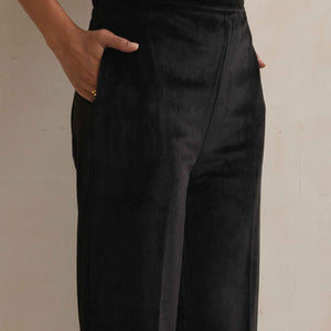trueBrowns Black Velvet Geometric Embroidered Kurta Pant Dupatta Set