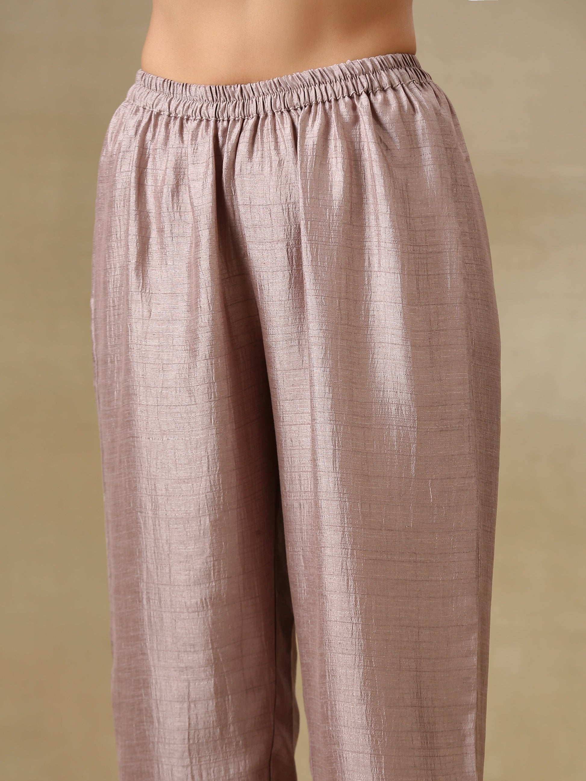 Blue and Grey Textured Silk Sleeveless Round Hemline Kurta Pant Set | Relove