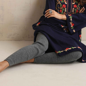 trueBrowns Blue Kashmiri Embroidered Woollen Phiran Kurta