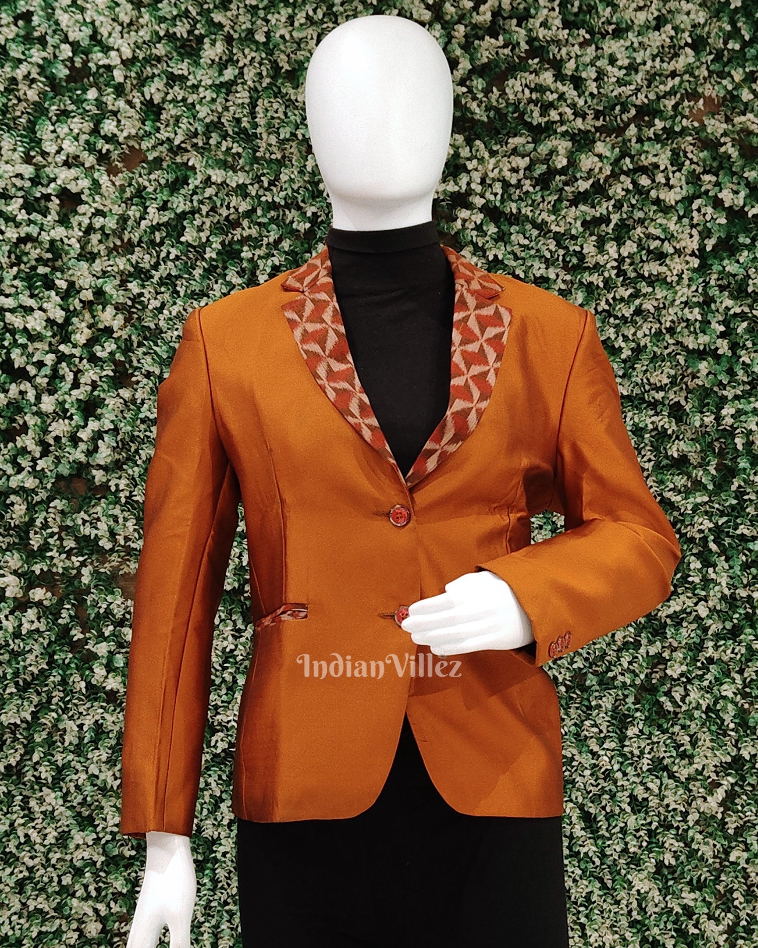Orange Silk Cotton Odisha Ikat Women's Designer Blazer