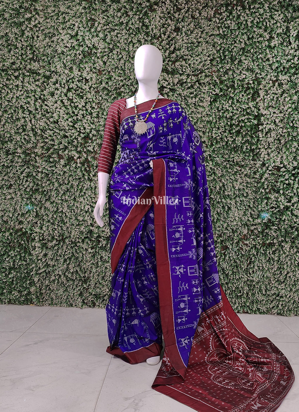 Blue Village Tribal Theme Contemporary Odisha Handloom Silk Saree