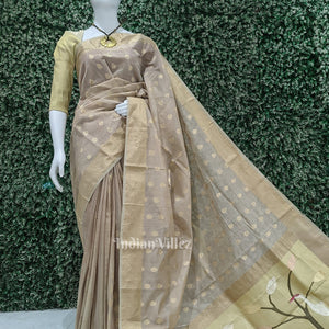 Exclusive  Ravi Verma Painting Golden Chanderi  Saree