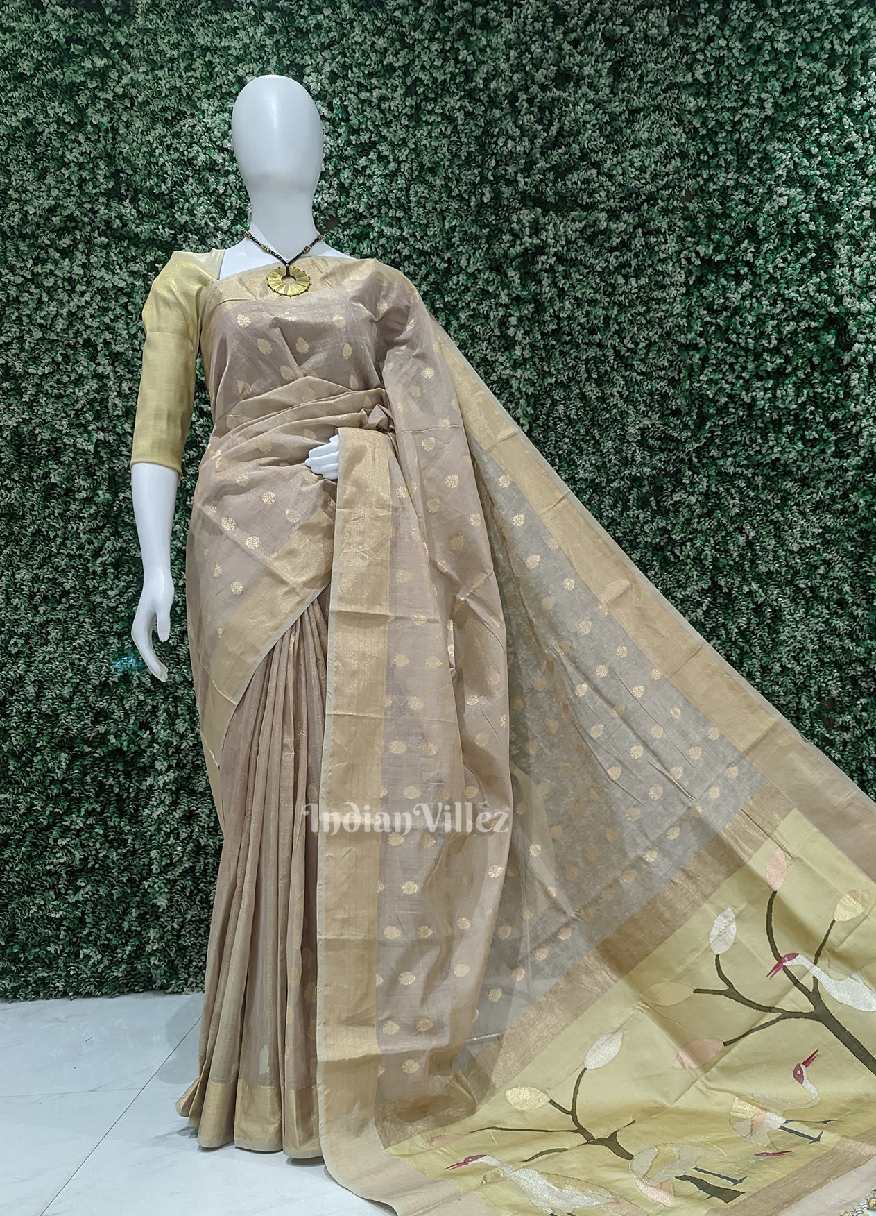 Exclusive  Ravi Verma Painting Golden Chanderi  Saree