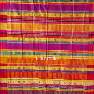 Yellow Fish Motif  Berhampuri Silk Patta Saree with Double Pallu