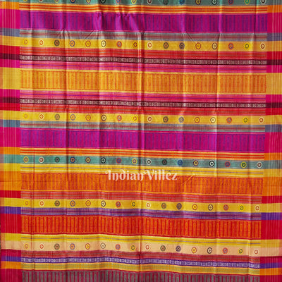 Yellow Fish Motif  Berhampuri Silk Patta Saree with Double Pallu