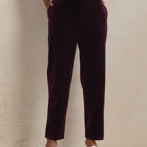 trueBrowns Purple Velvet Floral Embroidered Kurta Pant Dupatta Set