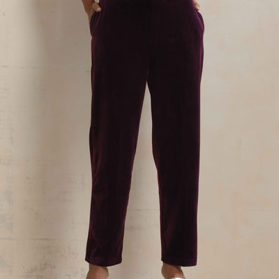 trueBrowns Purple Velvet Floral Embroidered Kurta Pant Dupatta Set