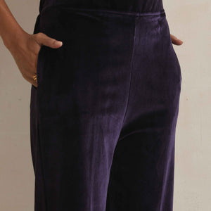 trueBrowns Purple Velvet Embroidered Kurta Pant Dupatta Set