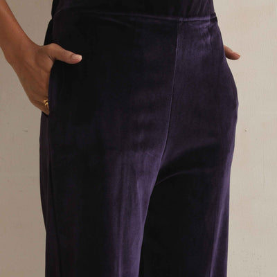 trueBrowns Purple Velvet Embroidered Kurta Pant Dupatta Set