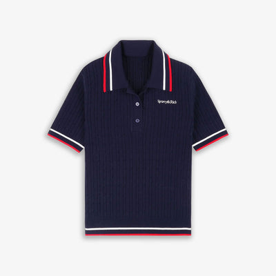 SPORTY & RICH | SERIF MINI CABLE POLO T-SHIRT { NAVY