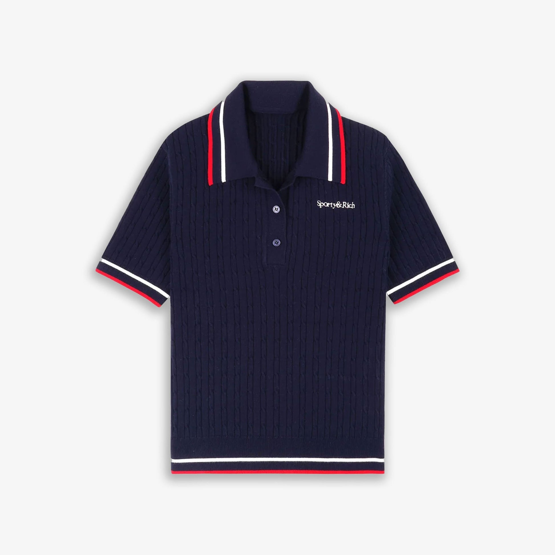 SPORTY & RICH | SERIF MINI CABLE POLO T-SHIRT { NAVY