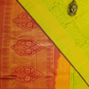 Parrot Green Golden Body Work Pure Kanjivaram Silk Saree