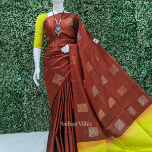Maroon With Parrot Green Pure Kanjivaram Soft Silk Saree