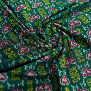Dark Green Fish Theme Odisha Ikat Cotton Fabric