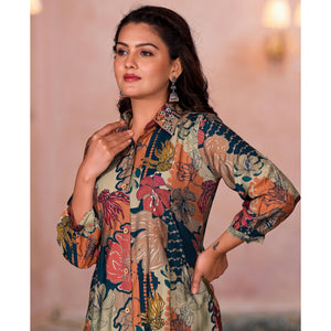 green-floral-printed-chanderi-silk-a-line-dress