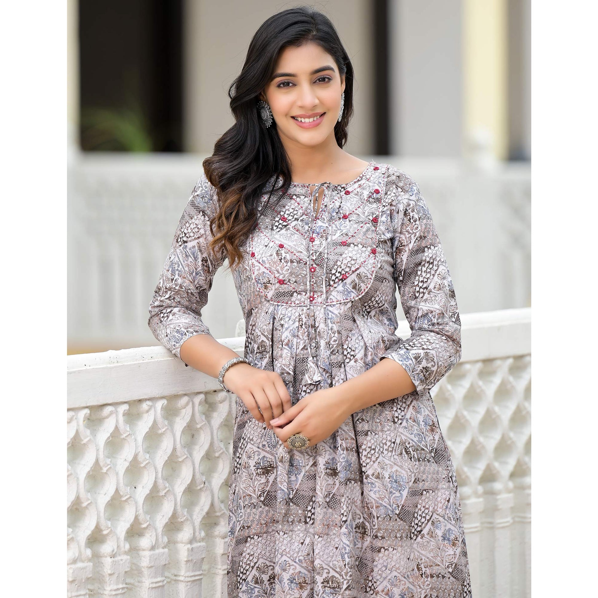 grey-floral-printed-pure-cotton-a-line-dress