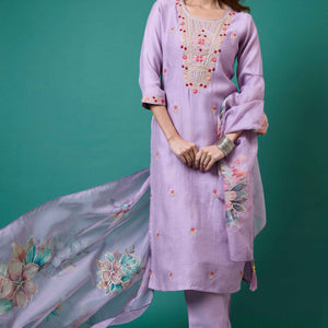 Lavender Handwork Embroidered Viscose Straight Salwar Suit