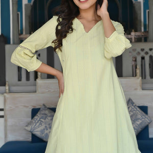 Lemon Yellow Dobby Work Pure Cotton Co-Ord Set