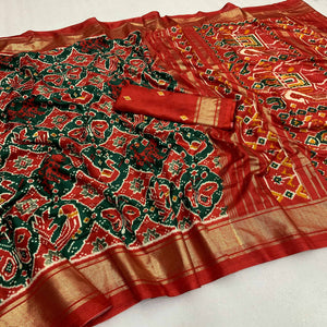 green-red-patola-printed-viscose-saree-with-zari-border