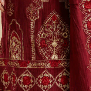 Maroon Embroidered Velvet Straight Salwar Suit
