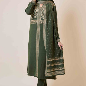 Mehandi Green Floral Woolen Salwar Suit