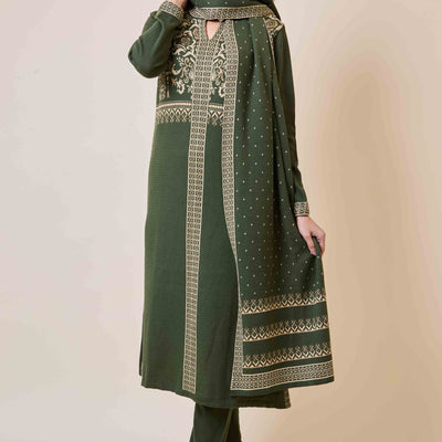 Mehandi Green Floral Woolen Salwar Suit