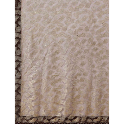 Brown & Gold Foil Printed Rayon Saree